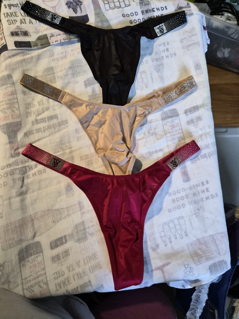 Victoria's Secret Satin Thong Set - Black, Nude, Burgundy